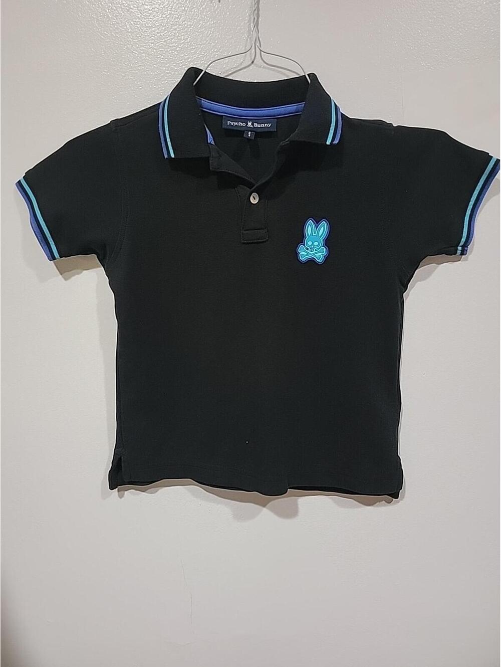 Psycho Bunny Kids 5-6 Serge Pique Fashion Jersey polo black Logo Short Sleeve #B